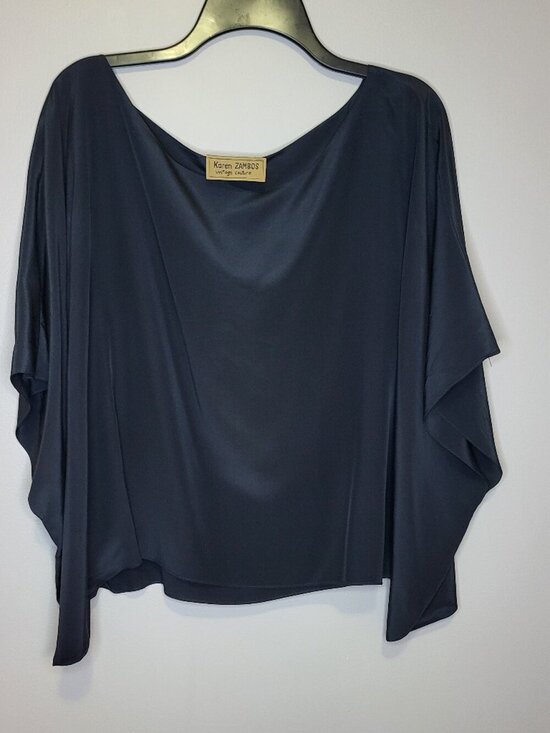 Karen Zambos Tops - Karen Zambos Vintage Couture Black Silk Batwing Dolman Blouse One Size Y2K